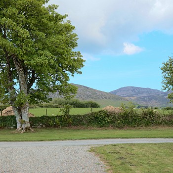 mountains in the background of a field